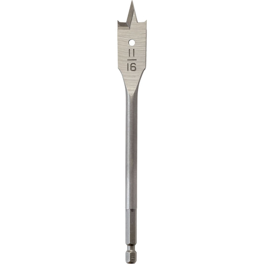 Flat Boring Bit, 11/16" Diameter, 1/4" Hex Shank, 6-1/8" Length