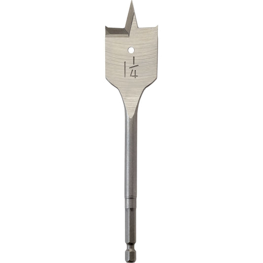 Mèche plate, diamètre 1-1/4 po, queue hexagonale 1/4 po, longueur 6 po