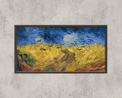Van Gogh Wheatfield with Crows Print: Vintage Panoramic Art, Handframed Option (2x1)