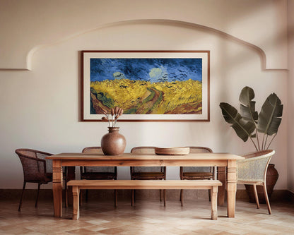 Van Gogh Wheatfield with Crows Print: Vintage Panoramic Art, Handframed Option (2x1)