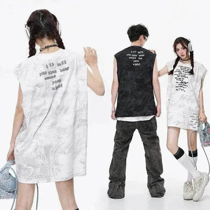 Vintage Batik Ink Letter Printing Tank Top Vest