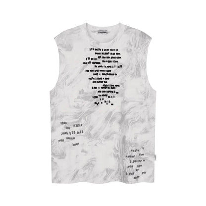 Vintage Batik Ink Letter Printing Tank Top Vest