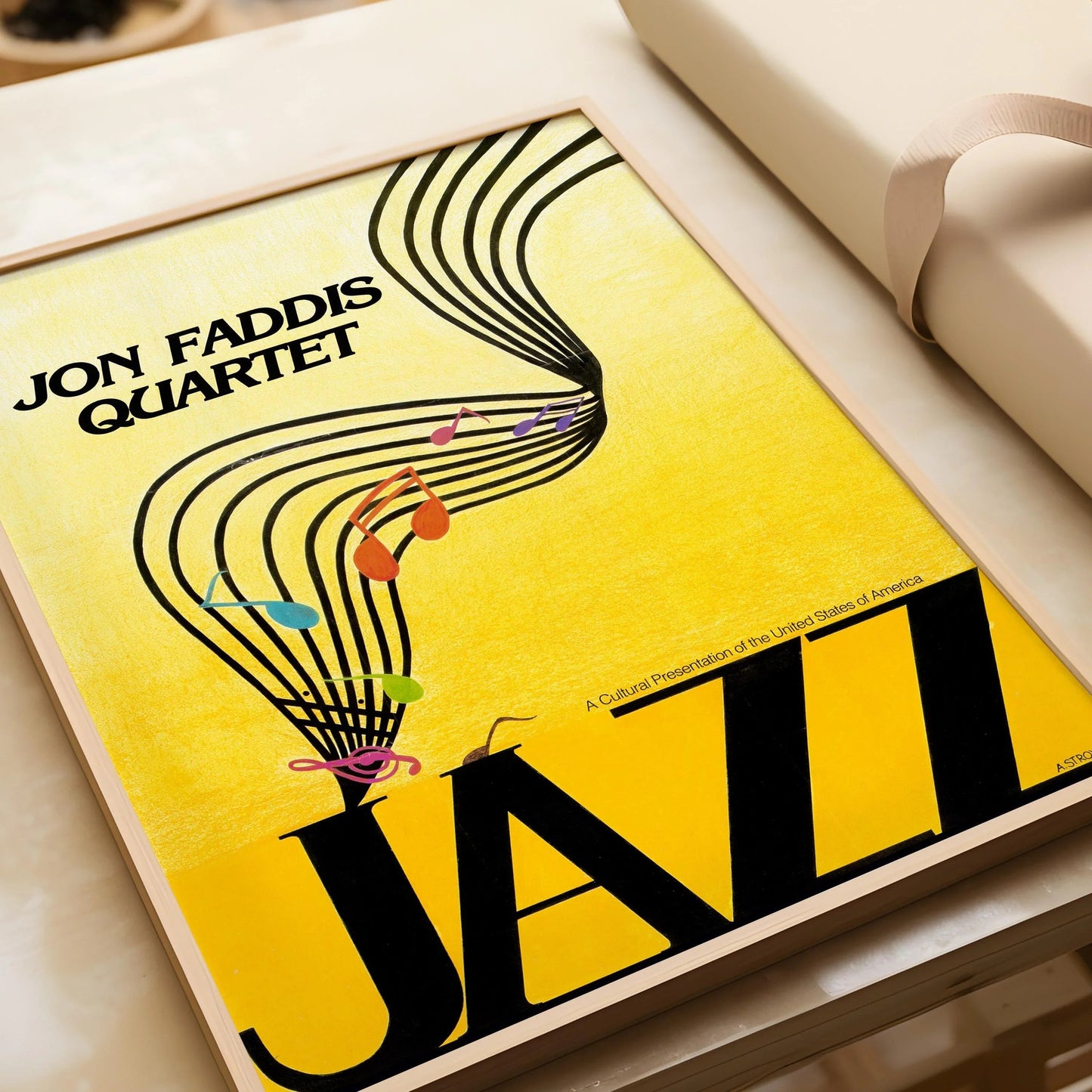 Affiche Musicale Vintage - Jazz (USIA/Jon Faddis Quartet) | Jaune Éclatant | Disponible encadrée à la main ou non encadrée