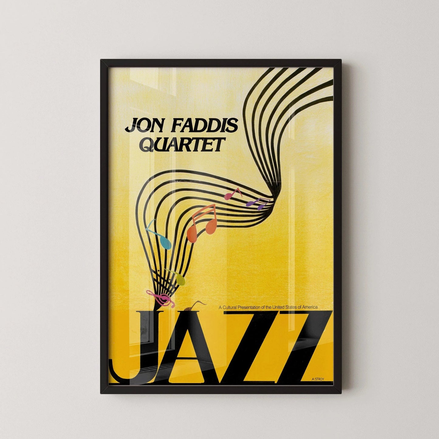 Affiche Musicale Vintage - Jazz (USIA/Jon Faddis Quartet) | Jaune Éclatant | Disponible encadrée à la main ou non encadrée