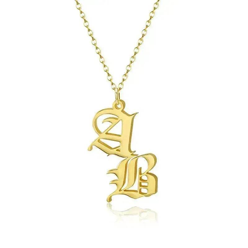 Vintage Old English Double Initial Letter Pendant Necklace Jewelry For Women Custom