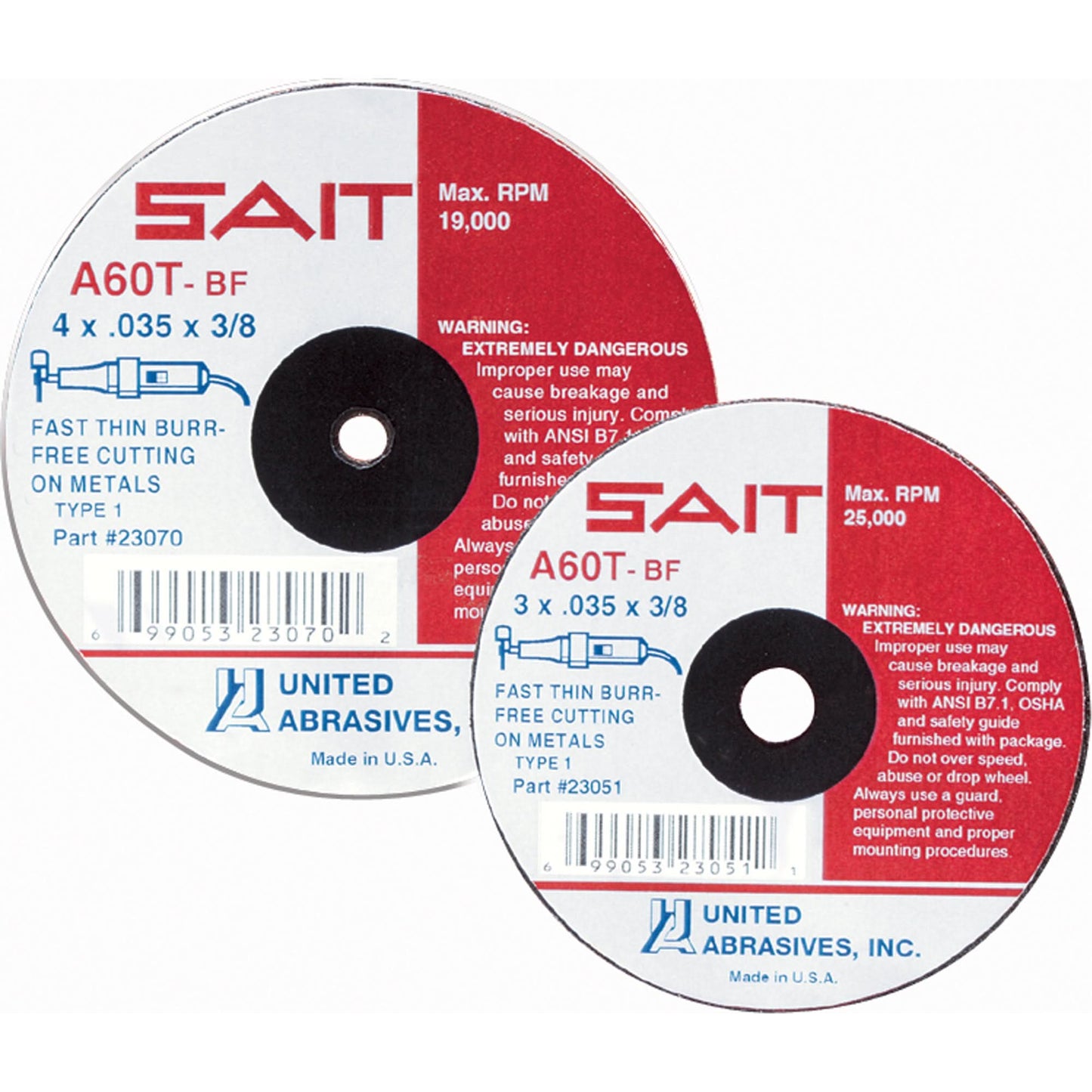 Disque à tronçonner, 5" x 0,045", alésage 7/8", type 27, oxyde d'aluminium/céramique, 12200 tr/min