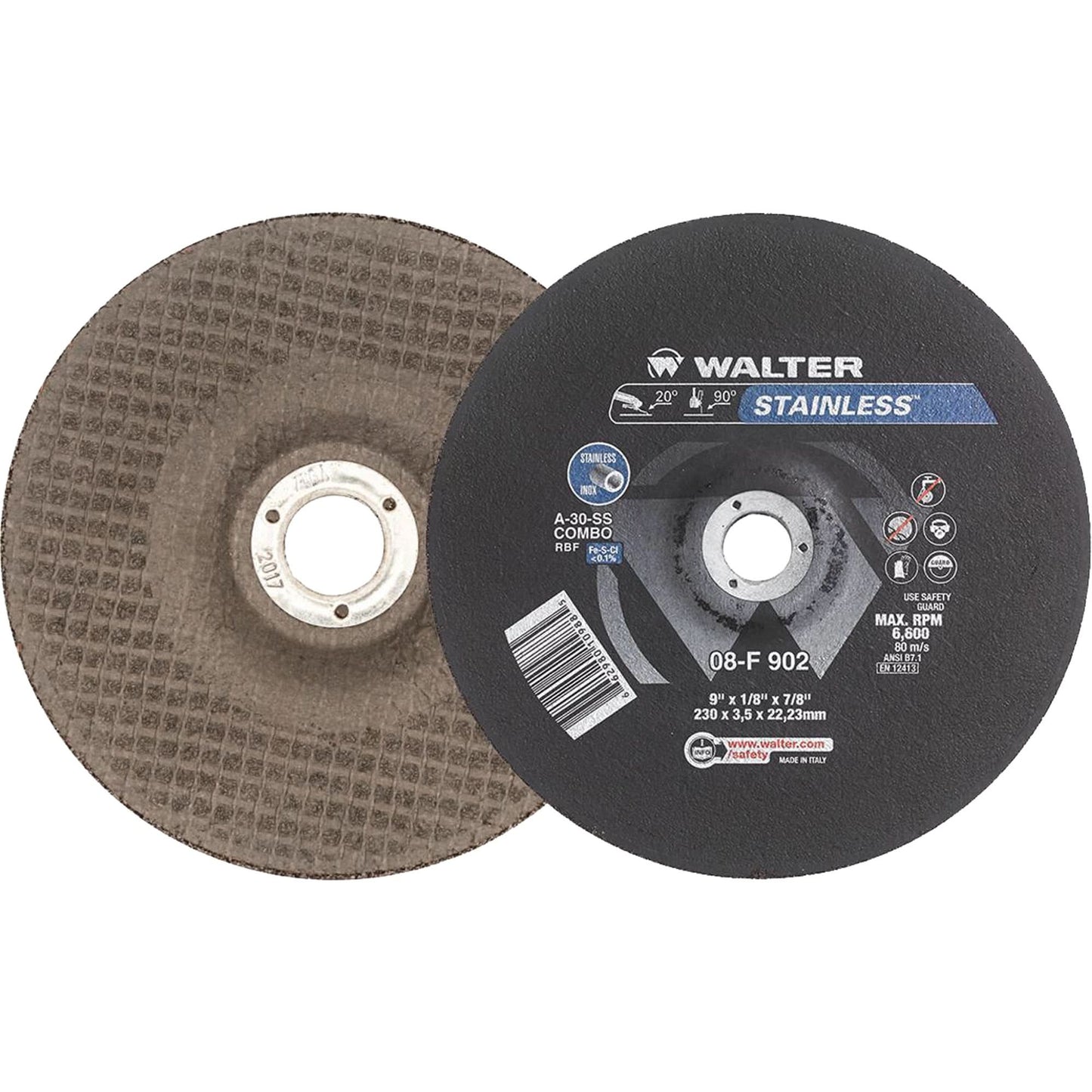 Stainless Steel Depressed Centre Grinding Wheels, 9" x 1/8", 7/8" Arbor, Type 27