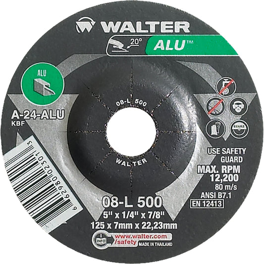 Aluminium Depressed Centre Grinding Wheels, 5" x 1/4", 7/8" Arbor, Type 27