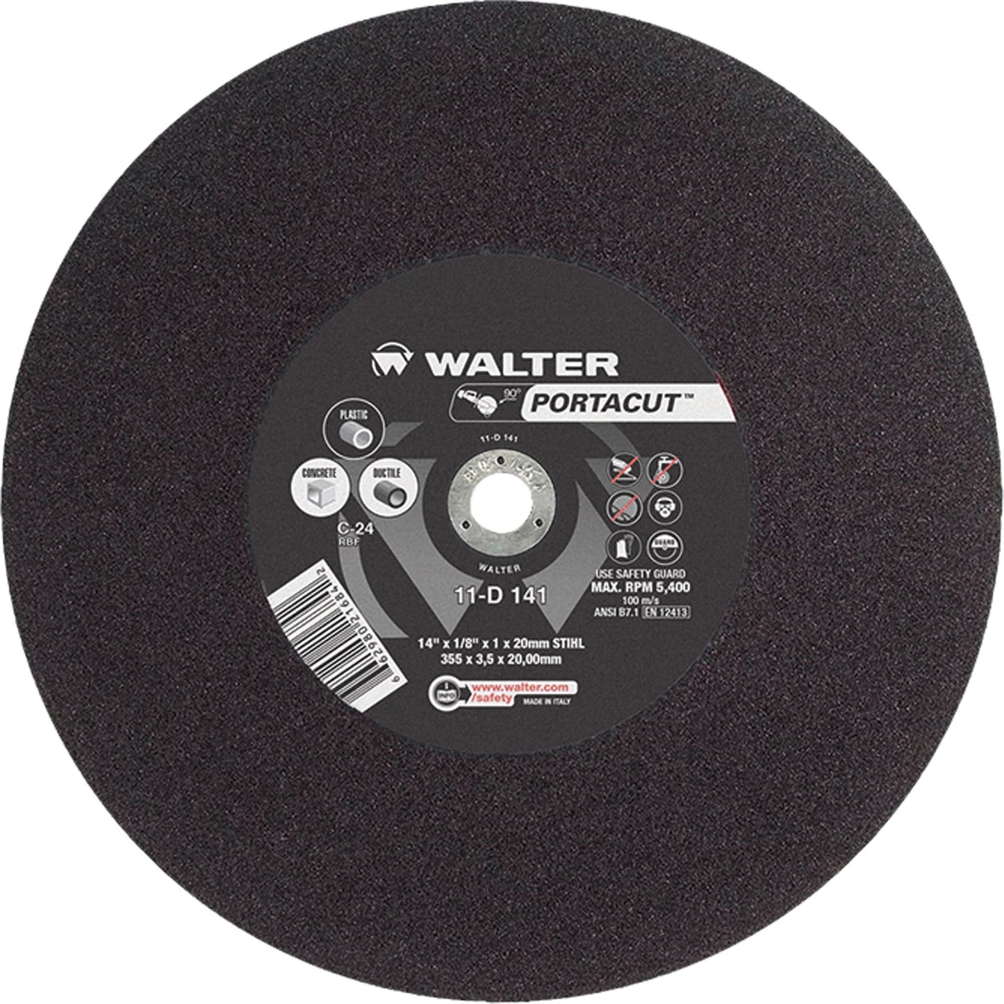 Portacut™ High Speed Cut-Off Wheel, 14" x 1/8", 3/4" Arbor, Type 1, Silicon Carbide, 5400 RPM