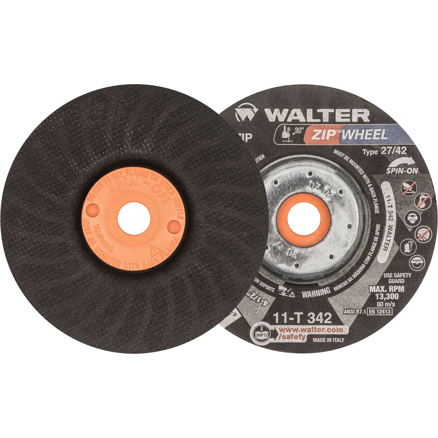 Spin-On Zipcut™ Right Angle Grinder Reinforced Cut-Off Wheels, 4-1/2" x 7/8", 5/8"-11 Arbor, Type 27, Aluminum Oxide, 13300 RPM