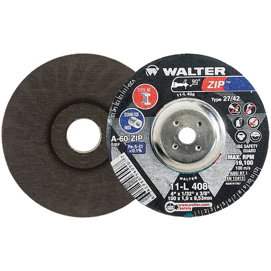 Disque de tronçonnage et ébarbage Zip™, 4 po x 1/32 po, arbre de 3/8 po, type 27, grain 60, oxyde d'aluminium