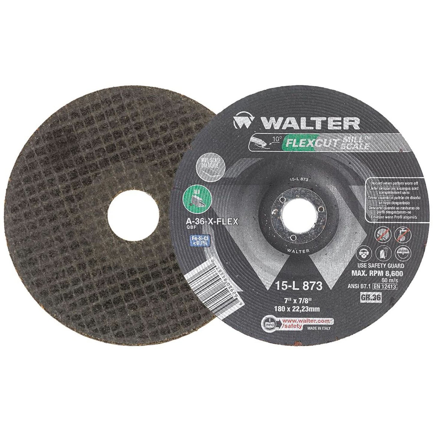 FLEXCUT MILL SCALE™ Grinding Wheel, 7", 36 Grit, Aluminum Oxide, 7/8", 8600 RPM, Type 29