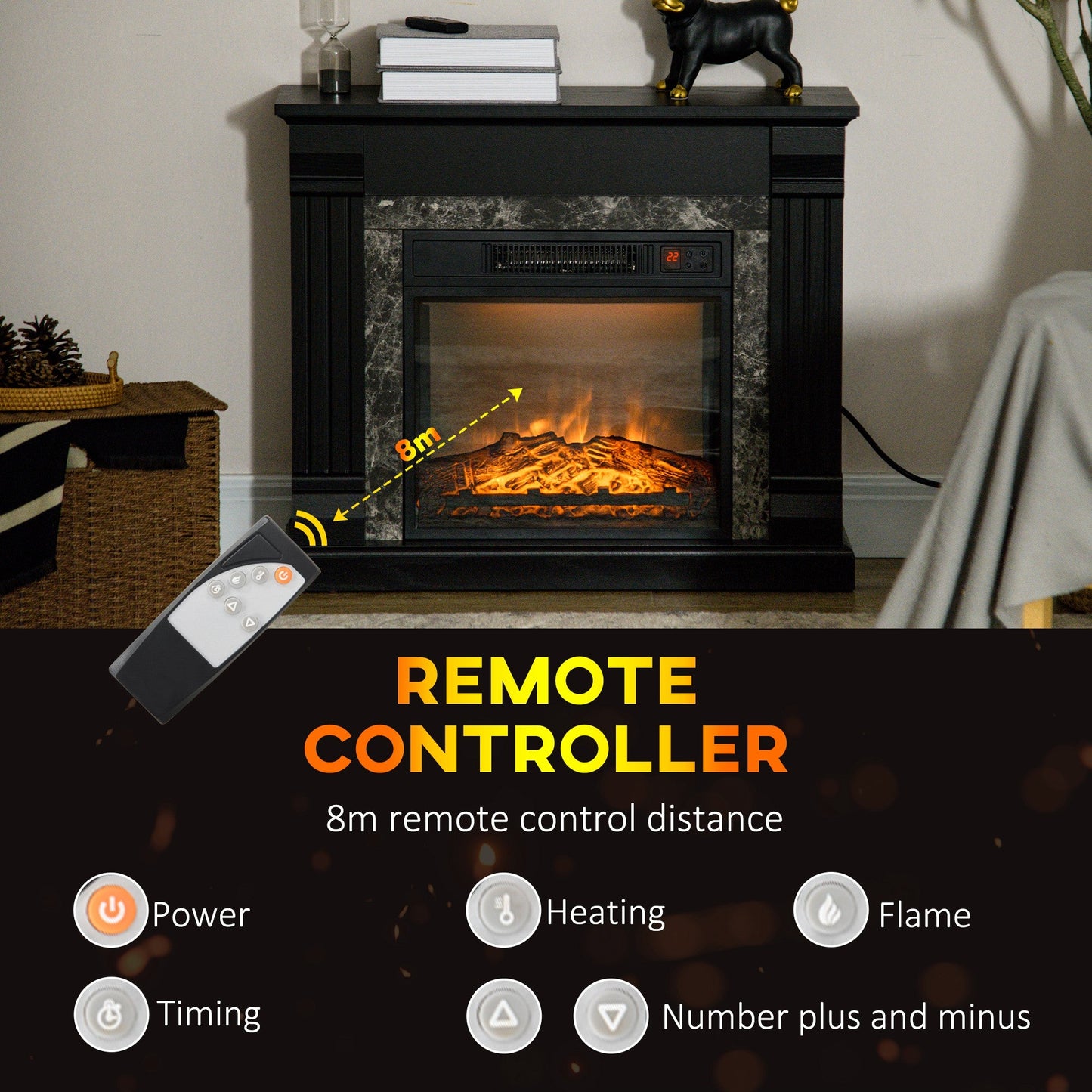 Easton Electric Mantel Wood Surround Freestanding Fireplace Heater with Overheating Protection-Black