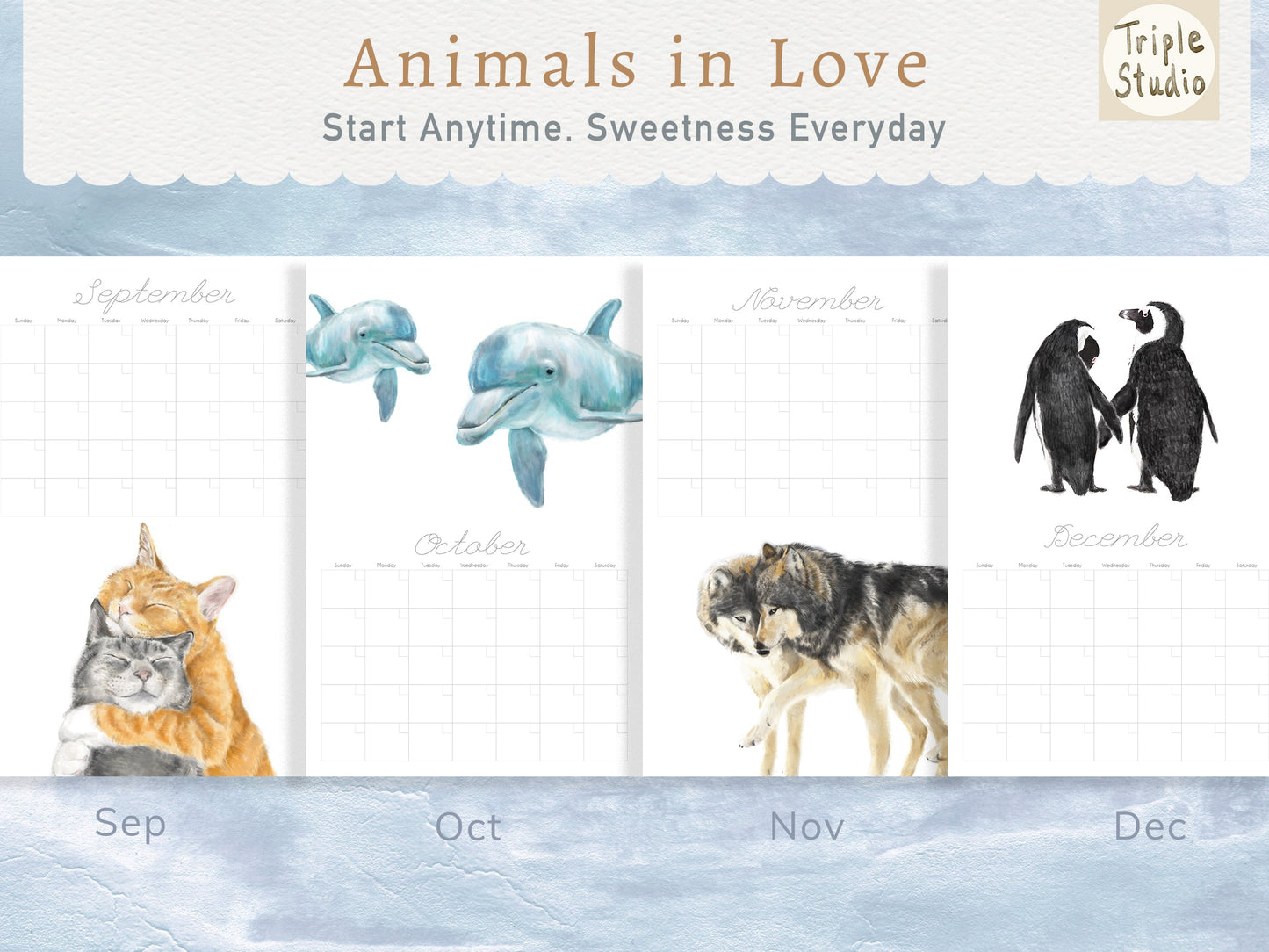 DATELESS Extra Large Wall Calendar with Magnetic Poster Hanger - Dear Love