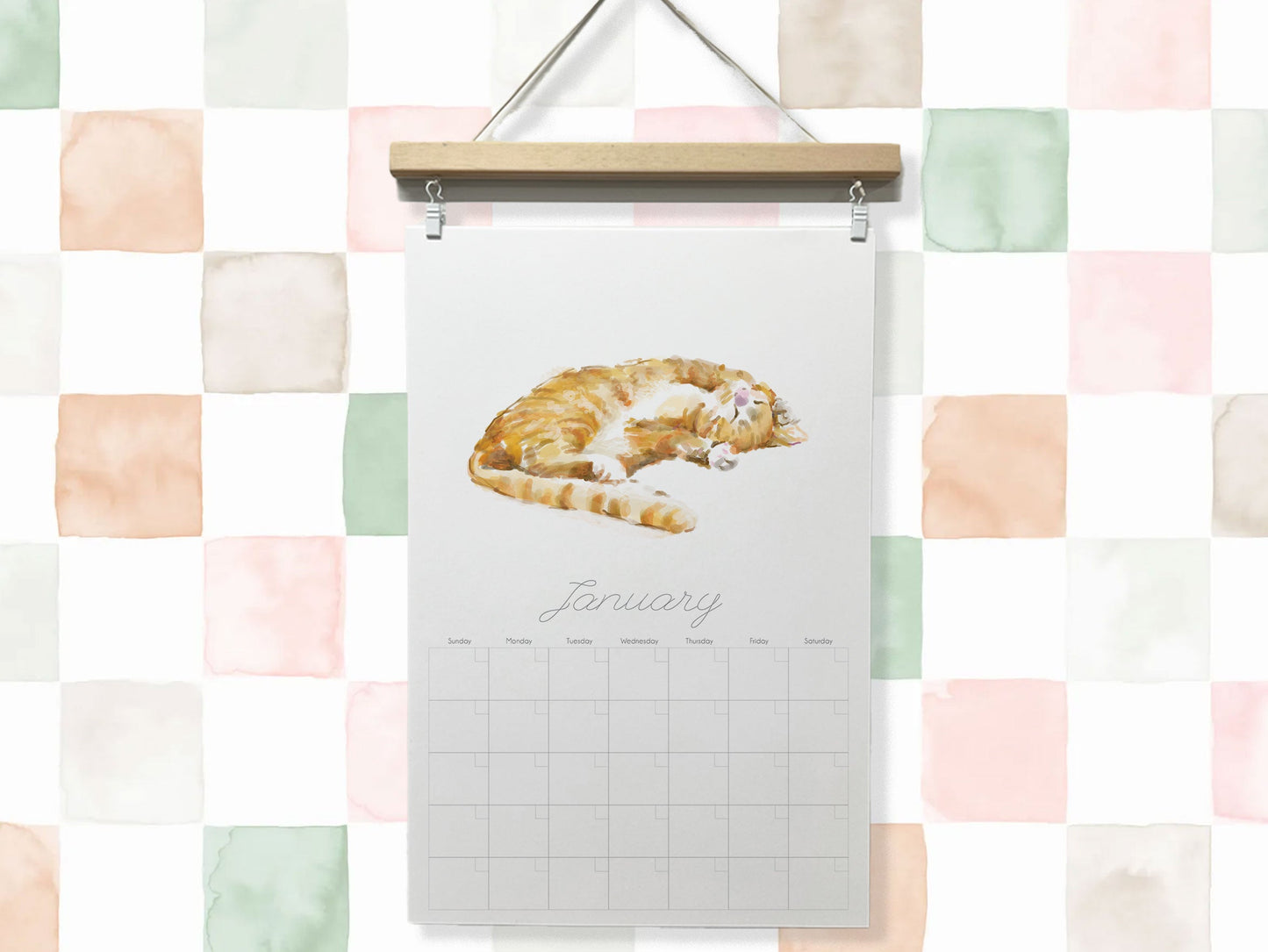 DATELESS Extra Large Wall Calendar with Magnetic Poster Hanger: Cat
