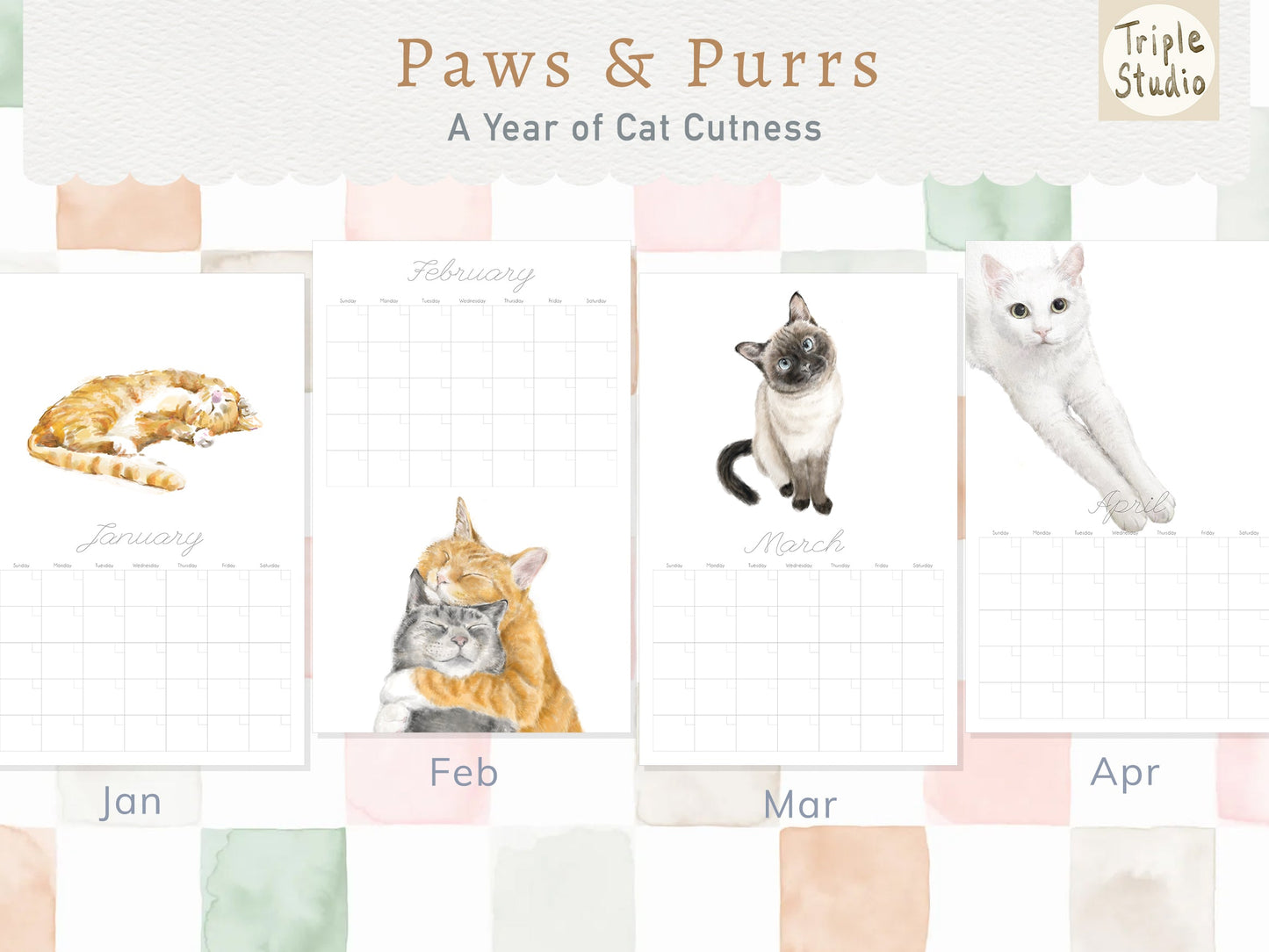 DATELESS Extra Large Wall Calendar with Magnetic Poster Hanger: Cat