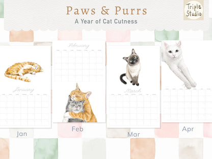 DATELESS Extra Large Wall Calendar with Magnetic Poster Hanger: Cat
