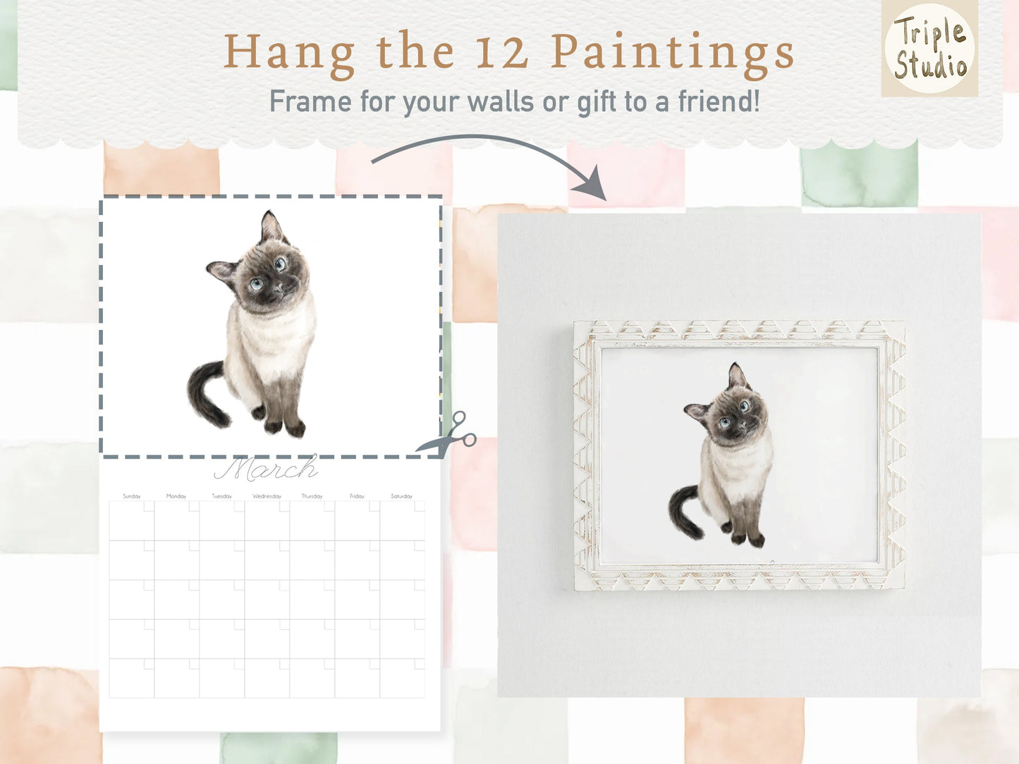 DATELESS Extra Large Wall Calendar with Magnetic Poster Hanger: Cat