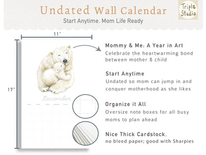 DATELESS Extra Large Wall Calendar with Magnetic Poster Hanger - BABY & MOM