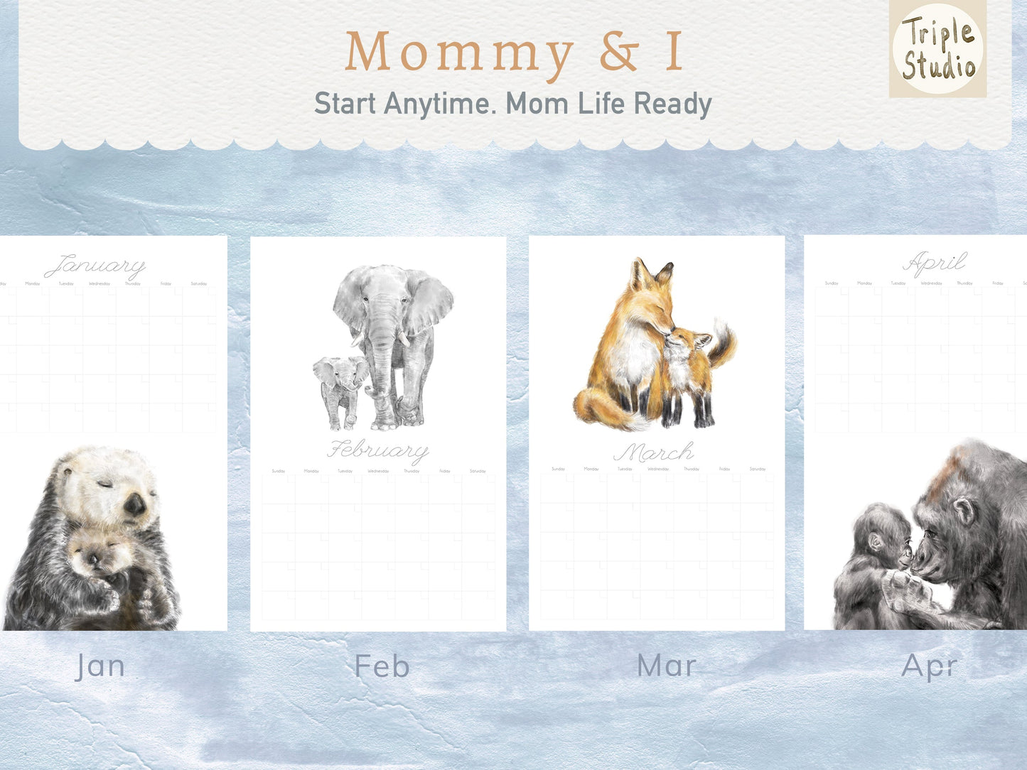 DATELESS Extra Large Wall Calendar with Magnetic Poster Hanger - BABY & MOM