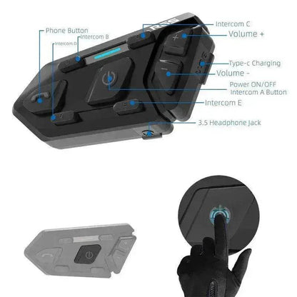 WAYXIN R6s Double Pack Intercom Motorcycle Bluetooth Headsets 1200 m up to 6 Riders with DSP & CVC Noise Reduction Waterproof Hands-Free Function Intercom Communication System