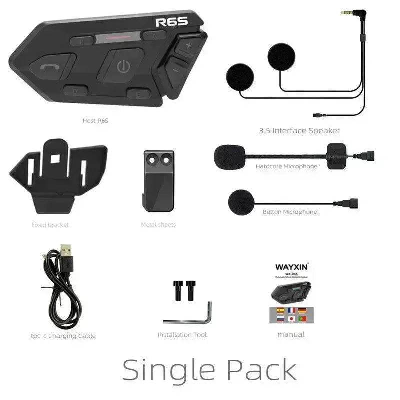WAYXIN R6s Double Pack Intercom Motorcycle Bluetooth Headsets 1200 m up to 6 Riders with DSP & CVC Noise Reduction Waterproof Hands-Free Function Intercom Communication System