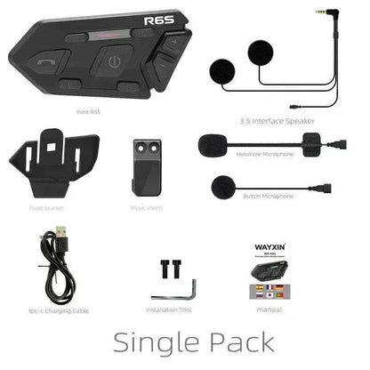WAYXIN R6s Double Pack Intercom Motorcycle Bluetooth Headsets 1200 m up to 6 Riders with DSP & CVC Noise Reduction Waterproof Hands-Free Function Intercom Communication System