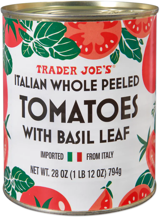 Tomates italiennes pelées entières Trader Joe's avec feuille de basilic, 794g