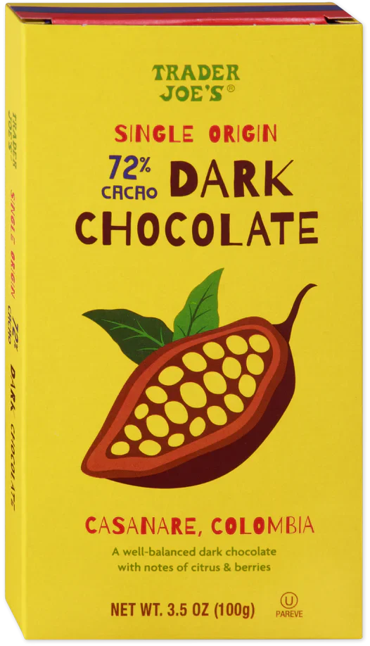 Chocolat noir 72% cacao origine unique, 100g, Trader Joe's