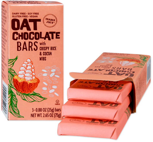 Tablettes de chocolat à l'avoine Trader Joe's avec riz croustillant et éclats de cacao, 75g