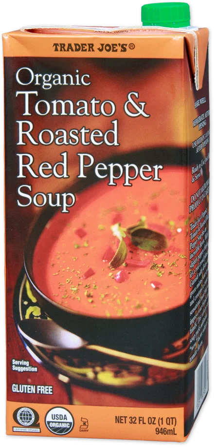 Soupe biologique aux tomates et aux poivrons rouges rôtis Trader Joe's, 946 ml