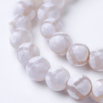 White DZI Agate Faceted Gemstone Bead