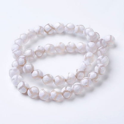 White DZI Agate Faceted Gemstone Bead