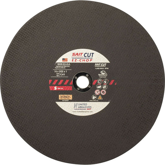 Chop Saw Wheel, 12" x 0.093"/3/32", 1" Arbor, Type 1, Aluminum Oxide, 5100 RPM