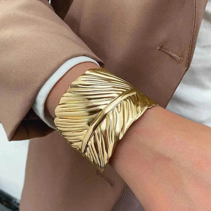 Wide Leaf Personalized Opening Exaggerated Bracelet for Women