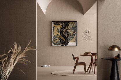 William Morris Botanical Art Print: Black on Gold Vintage Pattern (1x1)
