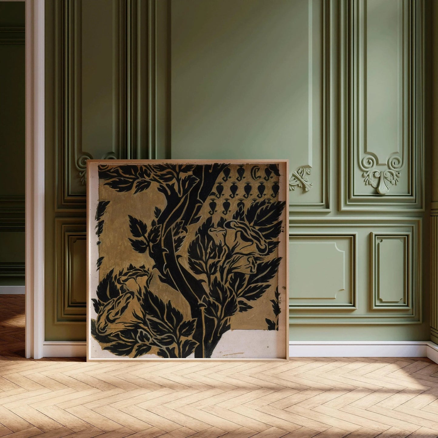 William Morris Botanical Art Print: Black on Gold Vintage Pattern (1x1)