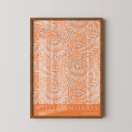 William Morris - Larkspur Orange PRINT | Vintage Botanical Pattern Poster (available handframed or unframed)