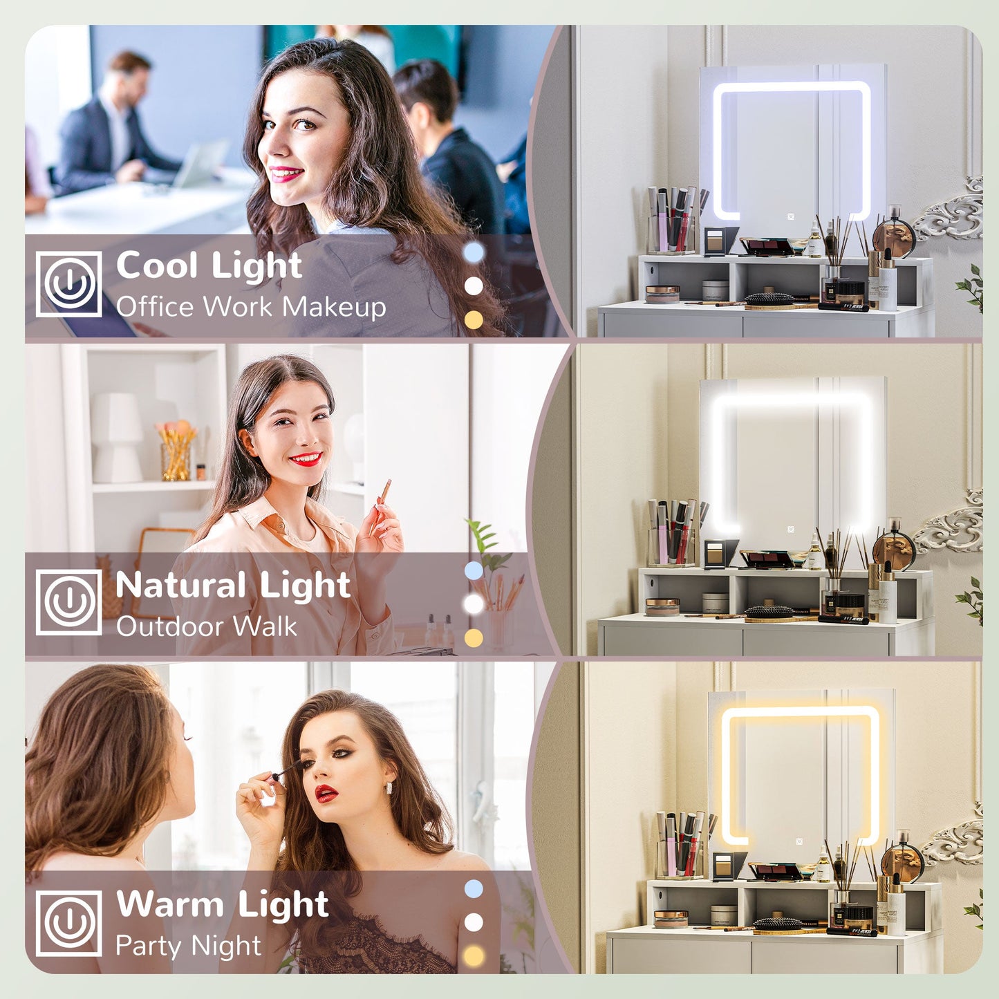 Zee Makeup Vanity Desk with LED Lights-White