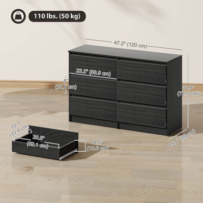 River 6 Drawer Dresser for Bedroom, Living Room or Hallway-Black
