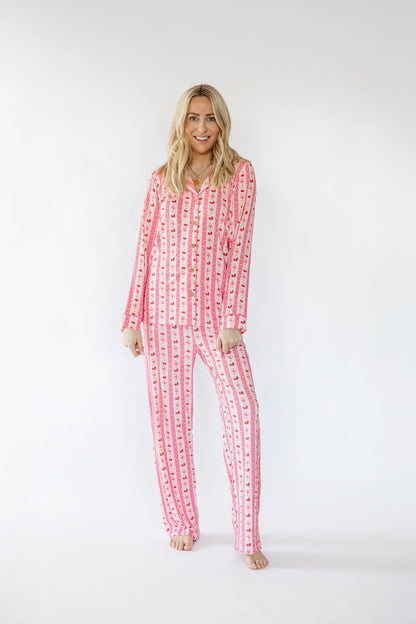 Pink Strawberry & Cherry Bows Adult Pajama Pants