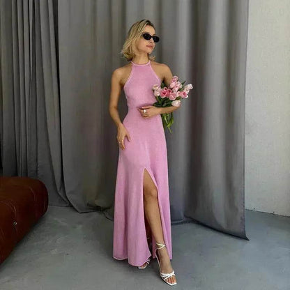 Women Fashion Halter Split Sleeveless Charming Slim Fit Dress