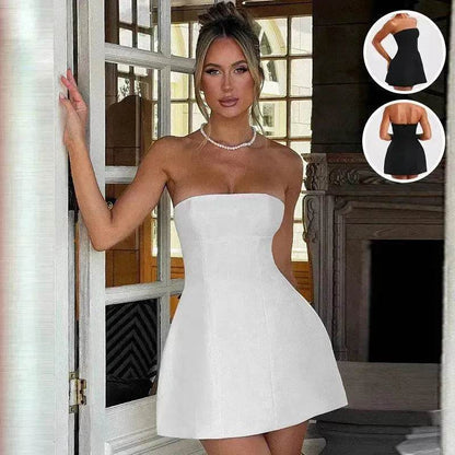 Women Fashion Tube Dress Summer Solid Color Backless Slim Short Party Dress