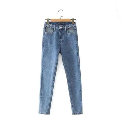 Women High Waist Loose Fit Blue Wash Casual Denim Trousers