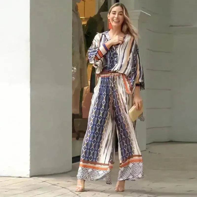Women's Fashion Loose Printed Top Two-piece Pants