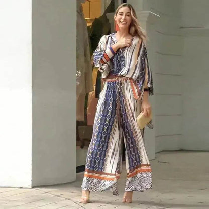 Women's Fashion Loose Printed Top Two-piece Pants