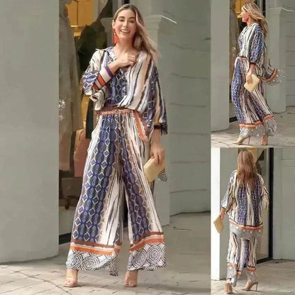 Women's Fashion Loose Printed Top Two-piece Pants