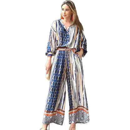 Women's Fashion Loose Printed Top Two-piece Pants