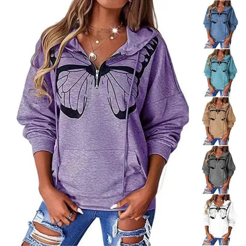 Women's Fashion Patchwork Print Hooded Loose Sweatshirt