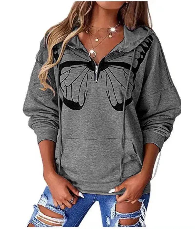 Women's Fashion Patchwork Print Hooded Loose Sweatshirt